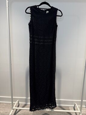 august silk Black Sleeveless Lace Maxi Dress with Sheer Waist Bands